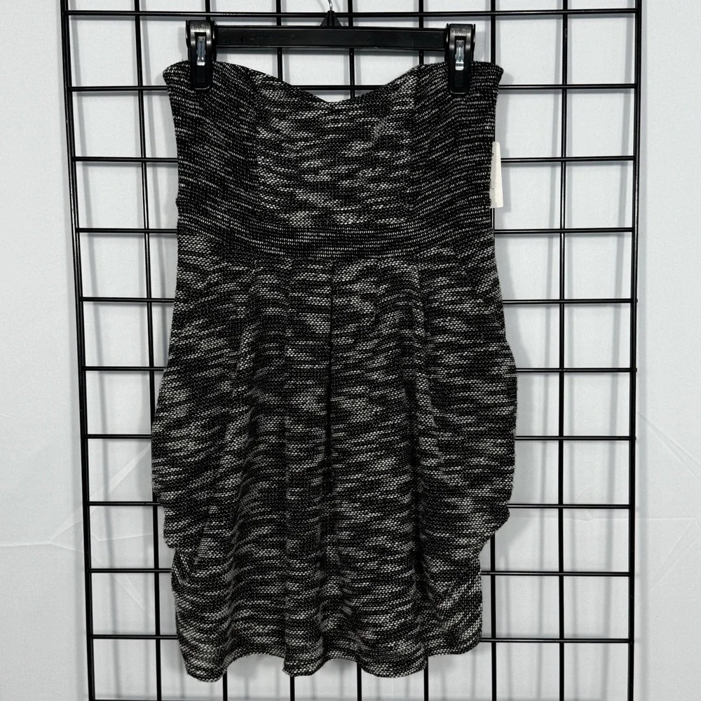 Free People Nyima Dress‎ Womens 6 Black Tweed Mini Ruched Strapless Pockets NEW
